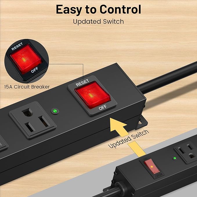 KF 10 Long Power Strip, Heavy Duty Surge Protector with 2100J, 15A/1875W Wall Mount Power Strip with Upgraded Switch, 14AWG 8FT Cord