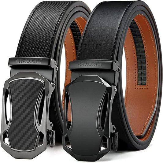 CHAOREN Leather Ratchet Belt Men 2 Pack - Customizable Fit, Effortless Style (35mm)