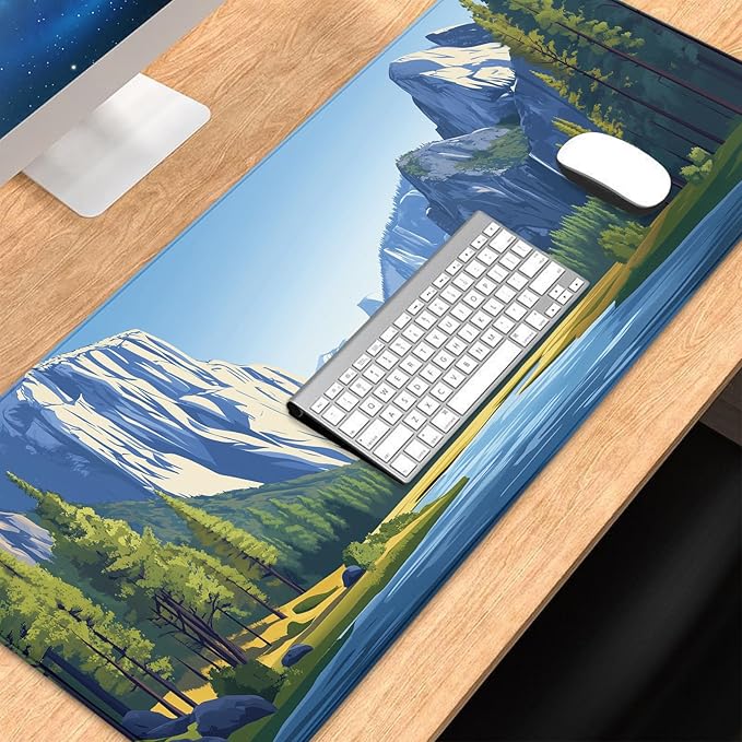 Yosemite Landscape Mouse Pad, National Park Keyboard Desk Mat with Stitched Edge for Gaming, Easy Clean Laptop Desk Writing Mat for Office/Work/Home/Decor(31.5 X 11.8 Inch, 3mm Thick)