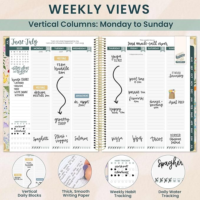 bloom daily planners 2025-2026 Hardcover Academic Year Goal & Vision Planner (July 2025 - July 2026) - Monthly & Weekly Calendar Agenda Organizer - 7.5" x 9" - Garden Party, Beige