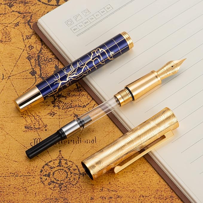 Hongdian 8041 Qinghai-Tibet Plateau Souvenir Fountain Pen, Iridum Medium Golden Nib with Metal Pen Box Set