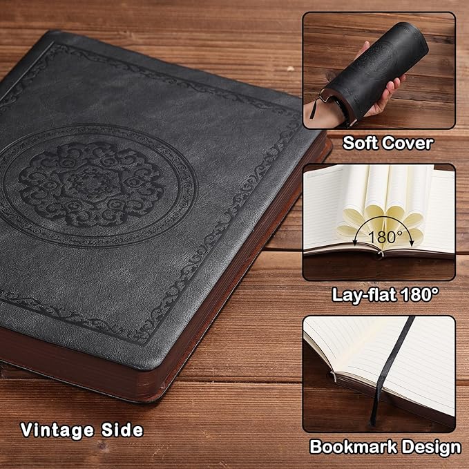 2025 Leather Vintage Journal Notebook,300 Pages,Leather Softcover Lined Journal Notebooks for Women Men,Notebook Journals for Writing Travel,Business,Office,5.7'' X 8.3'',Black