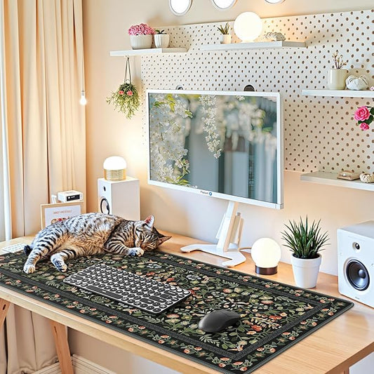 iCasso Desk Mat for Keyboard and Mouse, Large Mouse Pad, Desk Pad Mat, Anti-Slip Big Mousepad with Stitched Edges for Computer Desktop(Floral)