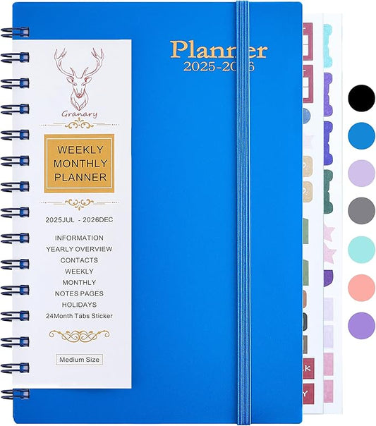 Daily Planner 2025-2026, Weekly and Monthly Planner 2025-2026 Academic Year, July 2025-December 2026 Calender Planner, 8.2"×5.5", 18 Months (JUL.2025-DEC.2026 Deep Blue)
