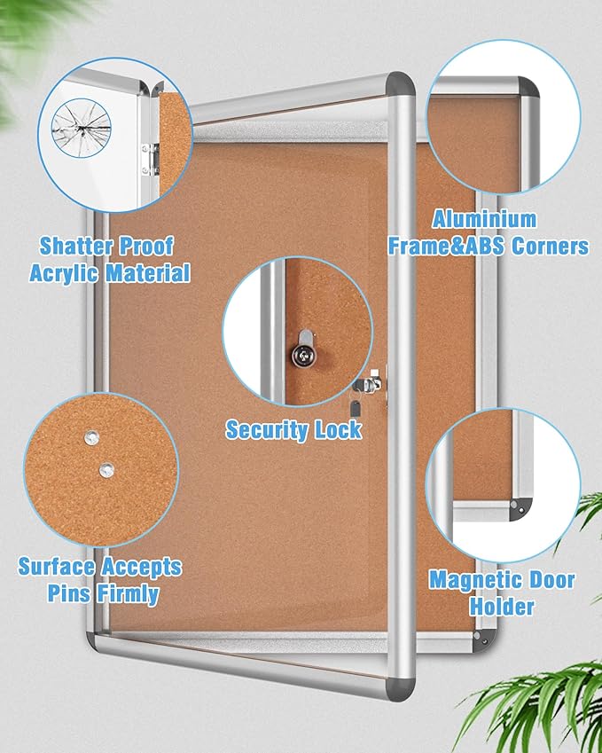 2 Pack 38"x28" Enclosed Bulletin Board, Lockable Weather-Resistant Aluminum Cork Noticeboard for School & Office, Silver Frame w/Cork
