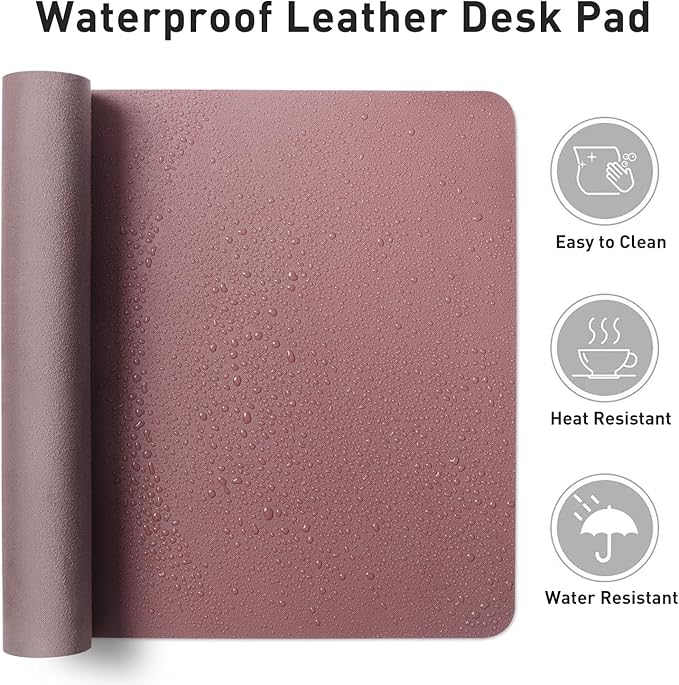 Aothia Faux Leather Desk Mat – Large Mouse Pad, Non-Slip PU Leather Blotter, Waterproof Writing Surface for Office and Home (Dark Pink, 47.2" x 23.6")