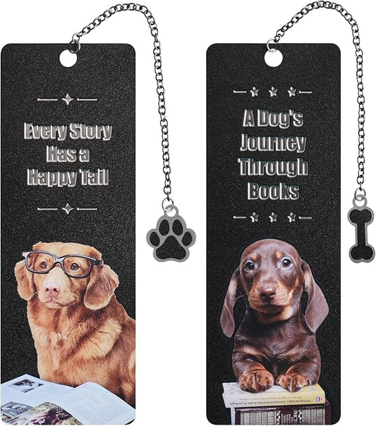 2 Pieces Cute Dog Metal Bookmarks with Graduated Scale, Pet Theme Golden Retriever Black Dachshund Large Size Book Mark, Bookmark for Book Lovers Reading Women Writers Readers Children Teens Men