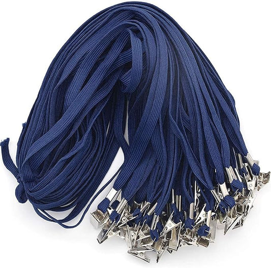 Lanyard 100 Pack Black Badge Lanyards Flat Lanyards Round 32" with Badge Clip (Navy Blue)