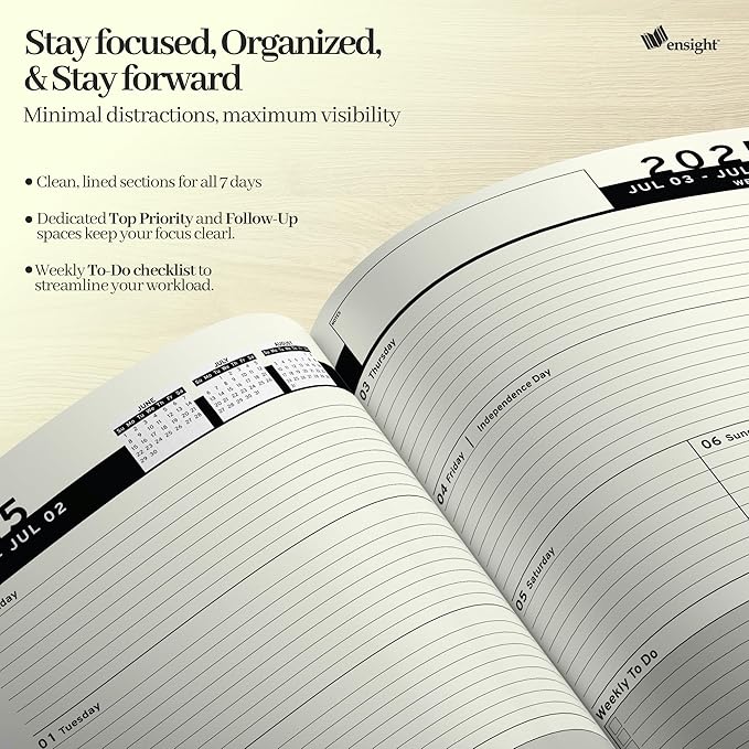 Ensight 2025-2026 HARDCOVER Leather Planner Weekly & Monthly - 8.5x11 Inches - Academic Planner Business Personal or Student - Pen Holder, Thick Paper, July 2025 - June 2026 (Green)