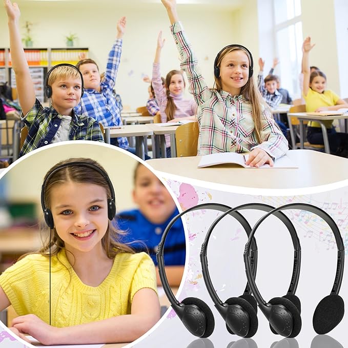 Xuhal 200 Pack Kids Headphones Bulk Classroom Headphones for Student with 3.5 mm Plug Wired On Ear for Church Christian Sunday School Library Children Teens Boys Girls Adults(Black)