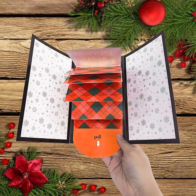 6Pcs Handmade Waterfall Christmas Gift Card Booklet, Money Envelopes for Cash, Pull-out Design Merry ChristmasCards DIY Giftcard Booklet, Holiday Party Christmas Gifts Card Book Supplies