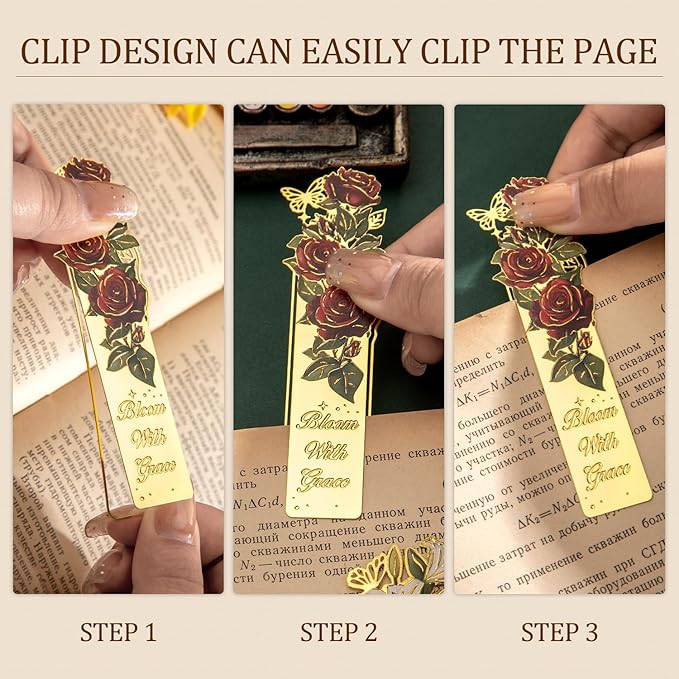 8 Pieces Metal Clip Bookmarks, Golden Hollow Floral Bookmark Monet Oil Painting Theme Book Mark Birthday Funny Art Gifts for Women Book Lovers Writers Readers Children Teens Men