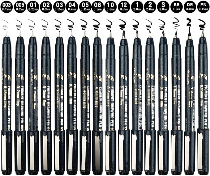 Micro Fineliner Drawing Art Pens Calligraphy Pens for Artist Drawing Supplies, 16 Set Waterproof Black Ink Pens for Sketching,Technical Drawing