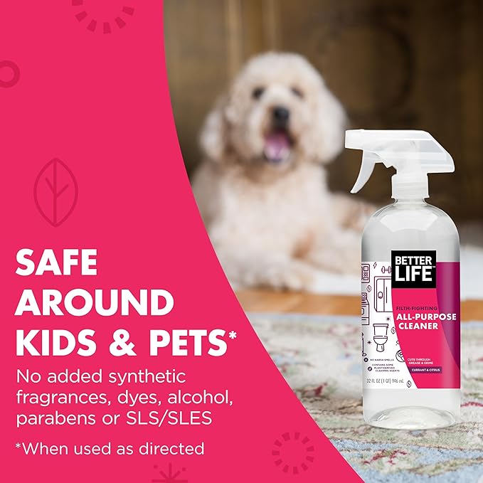 Better Life Multi Surface Cleaner - Plant Derived Cleaner Spray, Non-Toxic All Purpose Cleaners, Eco-Friendly Non Toxic Cleaning Supplies for Home, Currant and Citrus Scent, 32 Fl Oz * 2