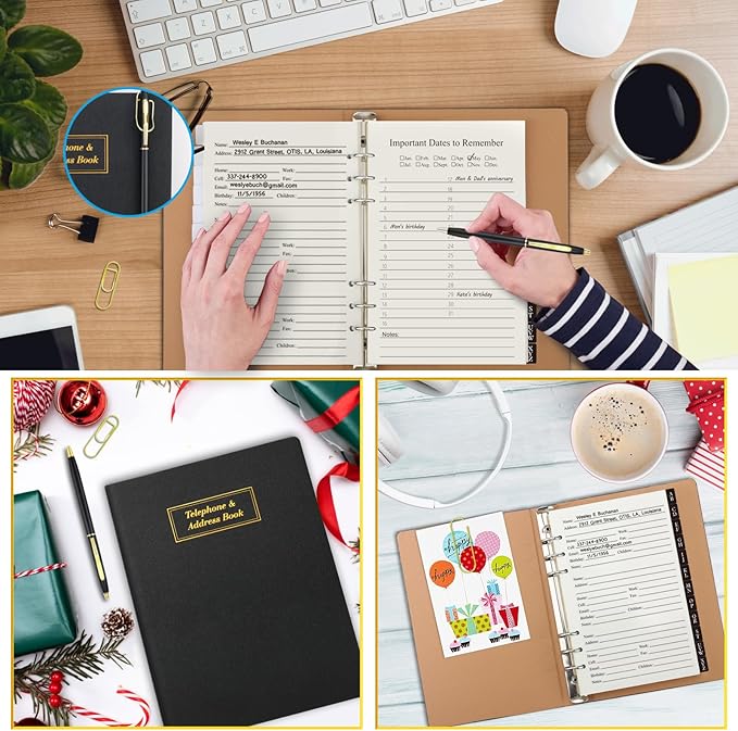 Happyaokeland Address Book Refill Pages 648 Contacts (236 Replacement Pages of Addresses, Birthday, Email) Durable Dividers with Alphabetical Tabs Large Print Refillable Pages Fits A5 6-Ring Binder