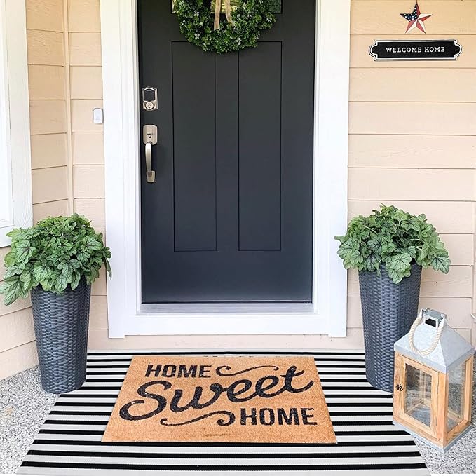 Black and White Striped Outdoor Rug Halloween Door Mat 27.5" x 43" Front Porch Rug Farmhouse Fall Layered Door Welcome Mat for Entryway/Home Entrance/Laundry Room