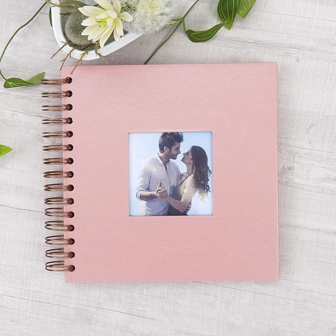 8 x 8 Inch Small DIY Scrapbook Photo Album with Window Design Cover 80 Pages Craft Paper Memory Book for Weeding Family Travel and Baby (Pink)