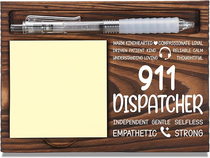 911 Dispatcher Appreciation Gifts, Thank You Gift for 911 Dispatcher, Dispatch Office Coworkers Staff Appreciation Gifts, Sticky Note Holder Wooden Notepad & Pen Holder 6.5" x 4.7" - FTA292