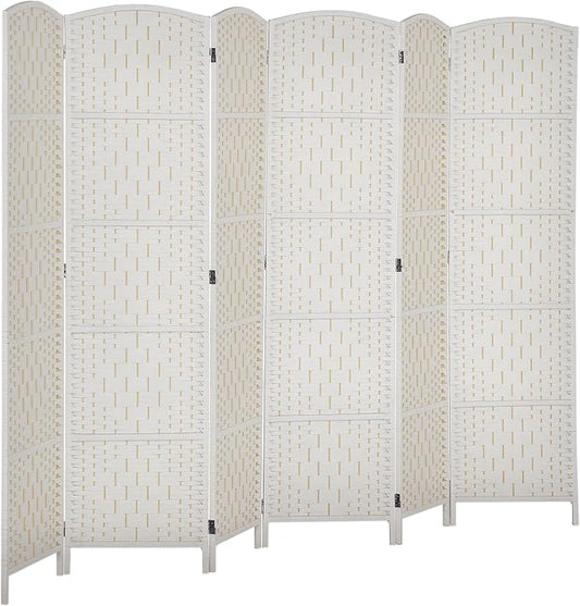 HOMCOM Room Divider, 6 Panel Folding Privacy Screen, 6FT Tall Portable Wicker Weave Partition Wall Divider for Bedroom, Home Office, White