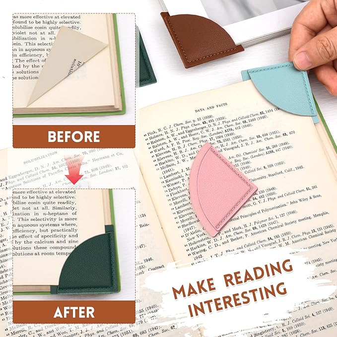 Leather Fan-Shaped Bookmarks, 6 Pcs Fan-Shaped Page Book Marks for Women Book Accessories for Teachers Students School Office Home Supplies