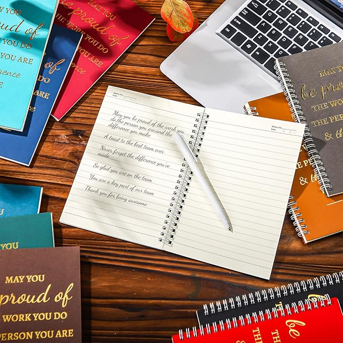 Colarr 24 Pcs A5 Inspirational Spiral Notebook Bulk Appreciation Gift 6x8 Inch Motivational Notepad 100 Page/50sheet Lined College Ruled Journal for Employee Coworker Teacher Nurse (Dark Colors)