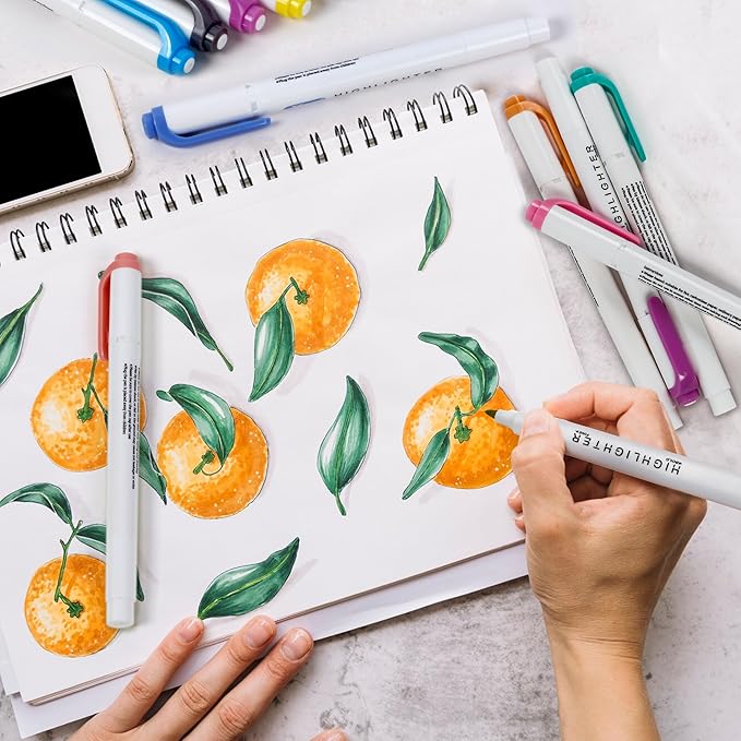 Smilo 15-Color Dual Tip Highlighters, No Bleed Quick Dry Bible Journaling Markers, Chisel and Fine Tip for School Supplies, Office & Study, Assorted Colors (15 Pack)