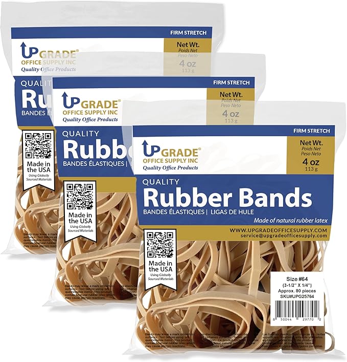 Upgrade Office Supply Rubber Bands, Size 64 (3-1/2 x 1/4), 80 Bands, 1/4 lb, 3-Pack, USA