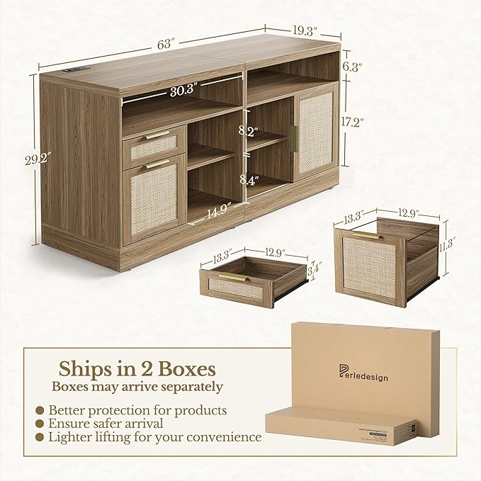63'' File Cabinet with 2 Lockable Drawers, Fluted Wood Filing Cabinet for Home Office with AC/USB, Adjustable Storage Shelves, Fits for Letter and A4 Size, Black Walnut