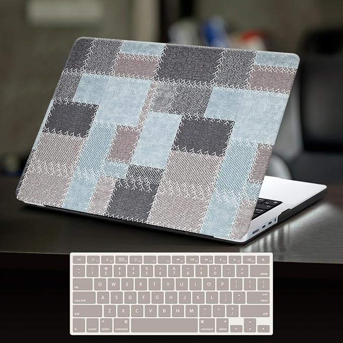 DTangLsm Checkered Case for MacBook Air 13 inch 2025 2024 2023 2022 M4 M3 M2 A3240 A3113 A2681, Checkerboard Grid Textured Leather Hard Shell Cover for MacBook Air 13.6 inch Case & Keyboard Cover,Blue
