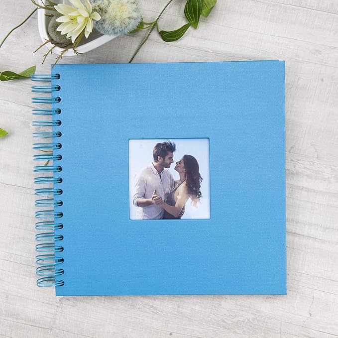 10 x 10 Inch DIY Scrapbook Photo Album with Window Design Cover 80 Pages Craft Paper Memory Book for Weeding Anniversary Travel and Baby (Blue)