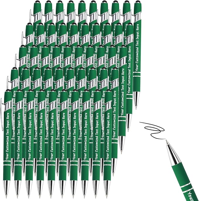 Up to 150 Pcs Personalized Ballpoint Pen Custom Pens Free Engraved Bulk with Name Logo Soft Black Ink Stylus with Touch Metal Office Gift for Anniversaries Graduations Birthdays