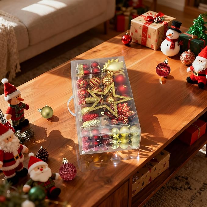 LARAINE Christmas Balls Ornaments 106 Pcs Decorations for Christmas Tree, Shatterproof Hanging Ball Variety Gift Set of Holiday Party Wedding Decoration (Red&Gold)