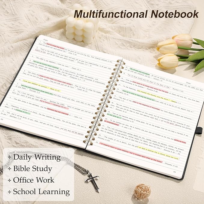 EMSHOI Lined Spiral Journal Notebook for Women & Men, 140 Numbered Pages, College Ruled Hardcover Notebook for Work & Note Taking, Journals for Writing, B5(7.48"x10.15") - Black