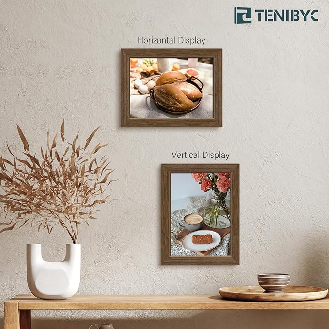 8x10 Picture Frame Set - 3 Pack, Brown Woodgrain, Wood Photo Frame, HD Tempered Glass, Gallery Photo Frame, Table or Wall Display