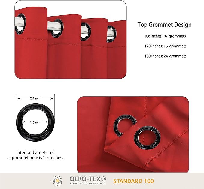 BONZER Room Divider Curtain Total Privacy Wide Blackout Room Darkening Grommet Curtains for Shared Room, 96L x 108W Inch (8L x 9W ft), 1 Panel, Red