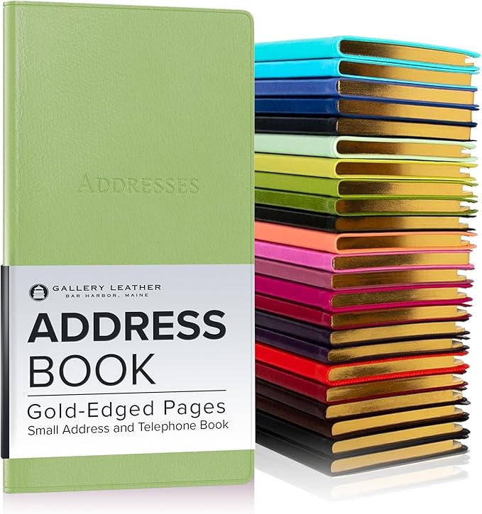 Gallery Leather Small Address Book with Alphabetical Tabs up to 403 Records, Leather Notebook Hardcover, Telephone and Address Books - 6 x 3.25, Camden Kiwi