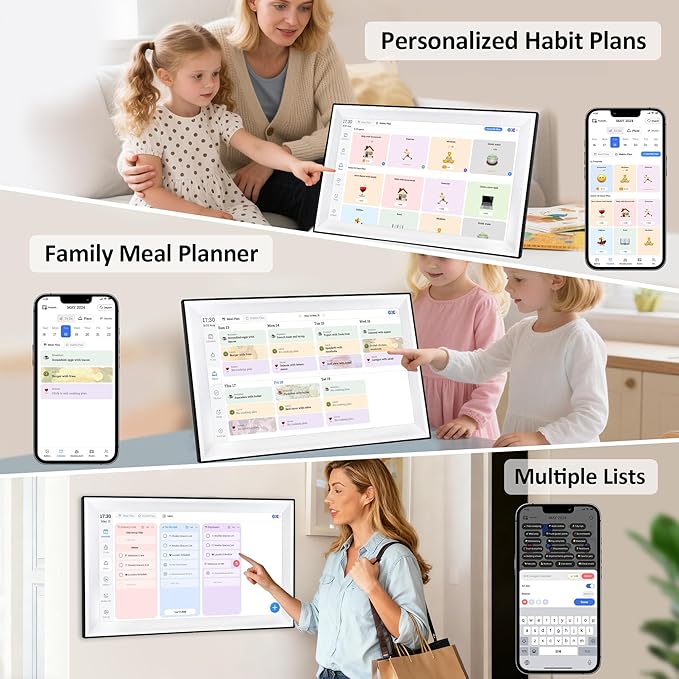 15.6 Inch Digital Calendar Chore Chart, Voice Message Feature,Digital Picture frame,Smart Touchscreen Wall & Desk Electronic Calendar Family Planner for Seamless Scheduling/Organizing,Gift