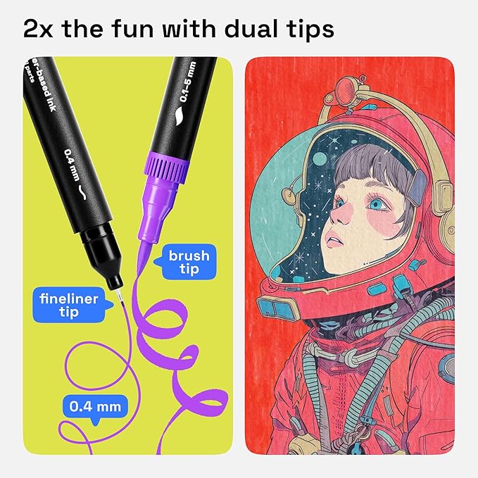ARTISTRO 72 Brush Marker Pens Coloring Markers for Adults Brush Tip & 0.4mm Fineliner Pens Coloring Markers No Bleeding