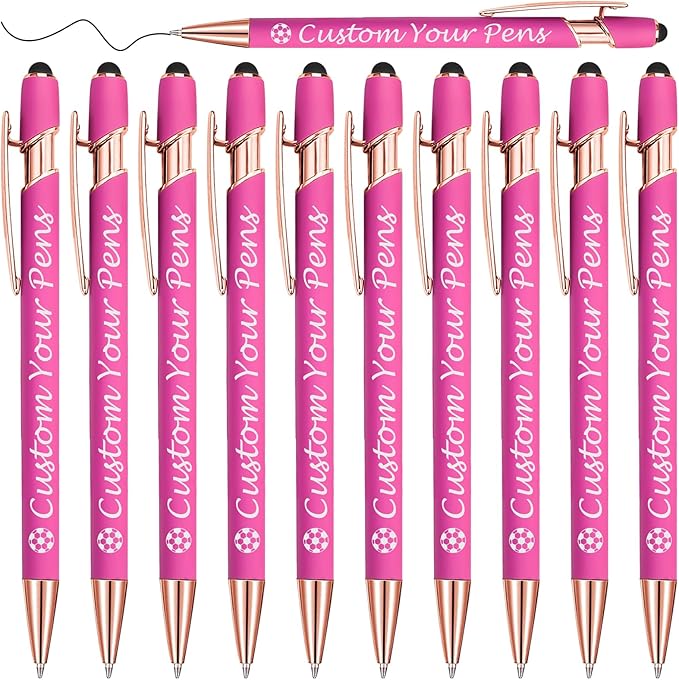 Amlion Personalized Custom Pens with Name Engraved Logo Text,10 Customized Writing Stylus Pen Promotional Item Gift for Men Women Office Business Wedding-Pink