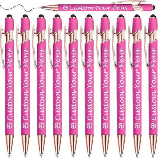 Amlion Personalized Custom Pens with Name Engraved Logo Text,10 Customized Writing Stylus Pen Promotional Item Gift for Men Women Office Business Wedding-Pink