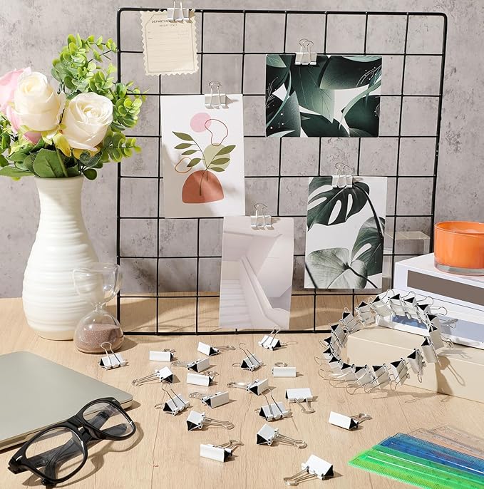 Jetec 100 Pcs 2in/51mm White Metal Binder Clips Bulk Medium Reusable Fold Back Binder Clips Paper Clamps Spring Steel Sturdy for Home School Office Supplies