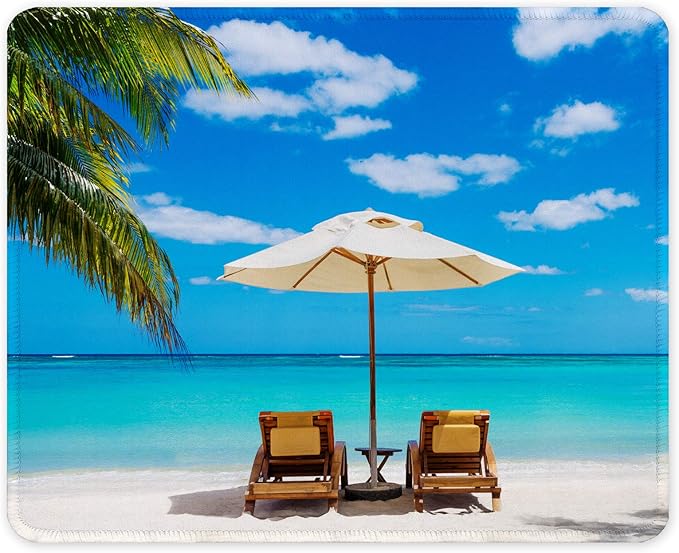 Auhoahsil Mouse Pad, 12 x 10 in Beach Theme Computer Mouse Pad for Desk, Premium-Textured Non-Slip Rubber Stitched Edges Waterproof Square Mouse Mat for Gaming Work Wireless Mice, Blue