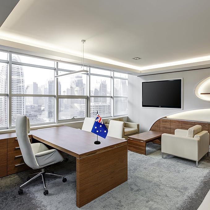 2 Pack Australia Desk Flag, Australian Table Office Flag with Solid Pole and Stand Base, International Country Flag, Festival Celebration, Classroom Meeting Desktop Decoration (Australia)