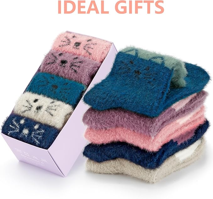 5 Pairs Fuzzy Soft Cozy Comfortable Socks for Women, Casual Sleep Comfy Socks, Perfect Warm Winter Gifts for Women
