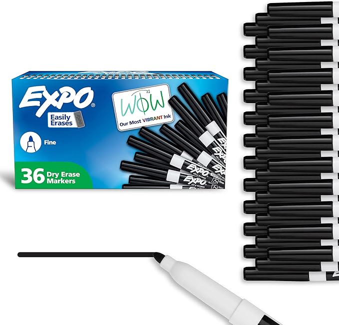 EXPO Fine Tip Dry Erase Markers Low Odor Black Ink 36-Count Set Ideal for Classroom Office and Home Use