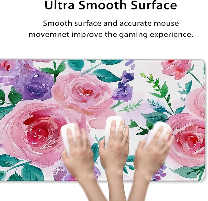 31.5”x11.8”Large Gaming Mouse Pad for Desk, Mouse Mat with Seamed Edges, Waterproof Desk Pad, Non-Slip Rubber Base, Keyboard Pad Computer Mat, Big XL Mousepad-Rose Watercolor Painting