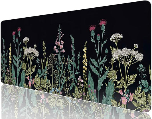 Desk Mat, 32" x 12" XXL Extended Large Gaming Mouse Pad, Desktop Decor Desk Pad, Cute Men Women Office Supplies and Accessories, XL Mouse Mat for Laptop & Keyboard, Black Flower