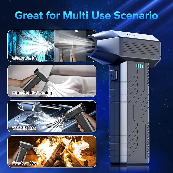 Compressed Air Duster, 8000mAh 130,000 RPM Keyboard Cleaner, Replace Compressed air can, Computer Accessories for Outdoors, PC, Electronics, Snow and Car Dust Off(Deep Black)