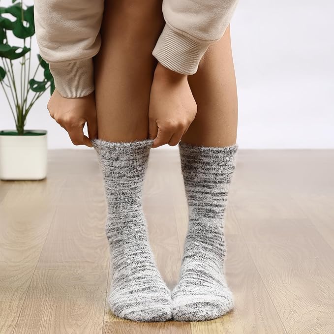 ICEIVY 5 Pair Fuzzy Cozy Socks for Women - Warm Comfy Soft Casual Home Sleep Winter Wool Socks - Gifts for Women
