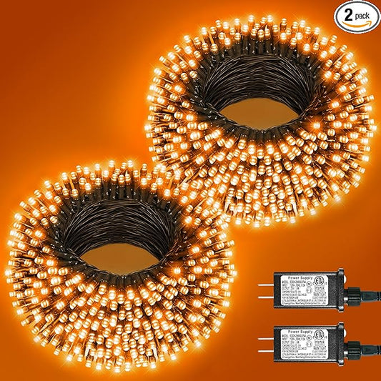 2 Pack Christmas Lights Outdoor, Total 200FT 600 LED Orange String Lights for Outside with 8 Modes Waterproof, Plug in Christmas Decorations for Indoor Bedroom Patio Garden Party Holiday